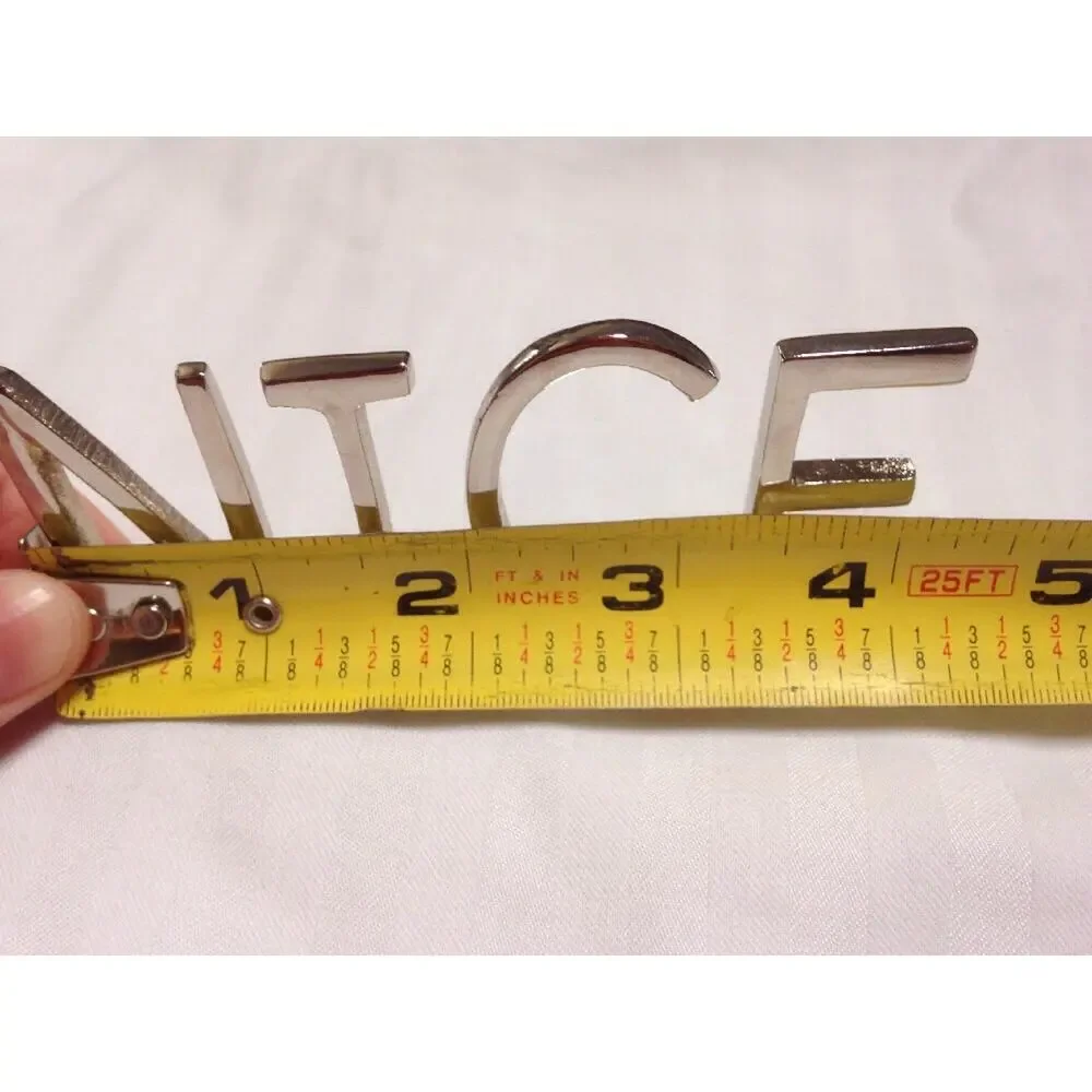 New NIB West Elm NICE Brass Word Object Shiny Silver Chrome Sign Decor w Box